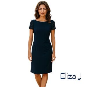Eliza J Navy Beaded Ruched Feminine RoyalCore Party Event Dress NWOT Size 14